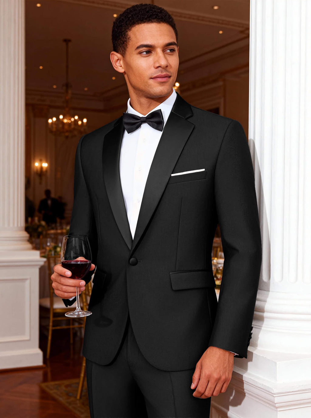 WULFUL Men's 2 Piece Slim Fit Suit Set One Button Blazer Jacket Pants Tuxedo Set for Prom, Wedding and Business Black