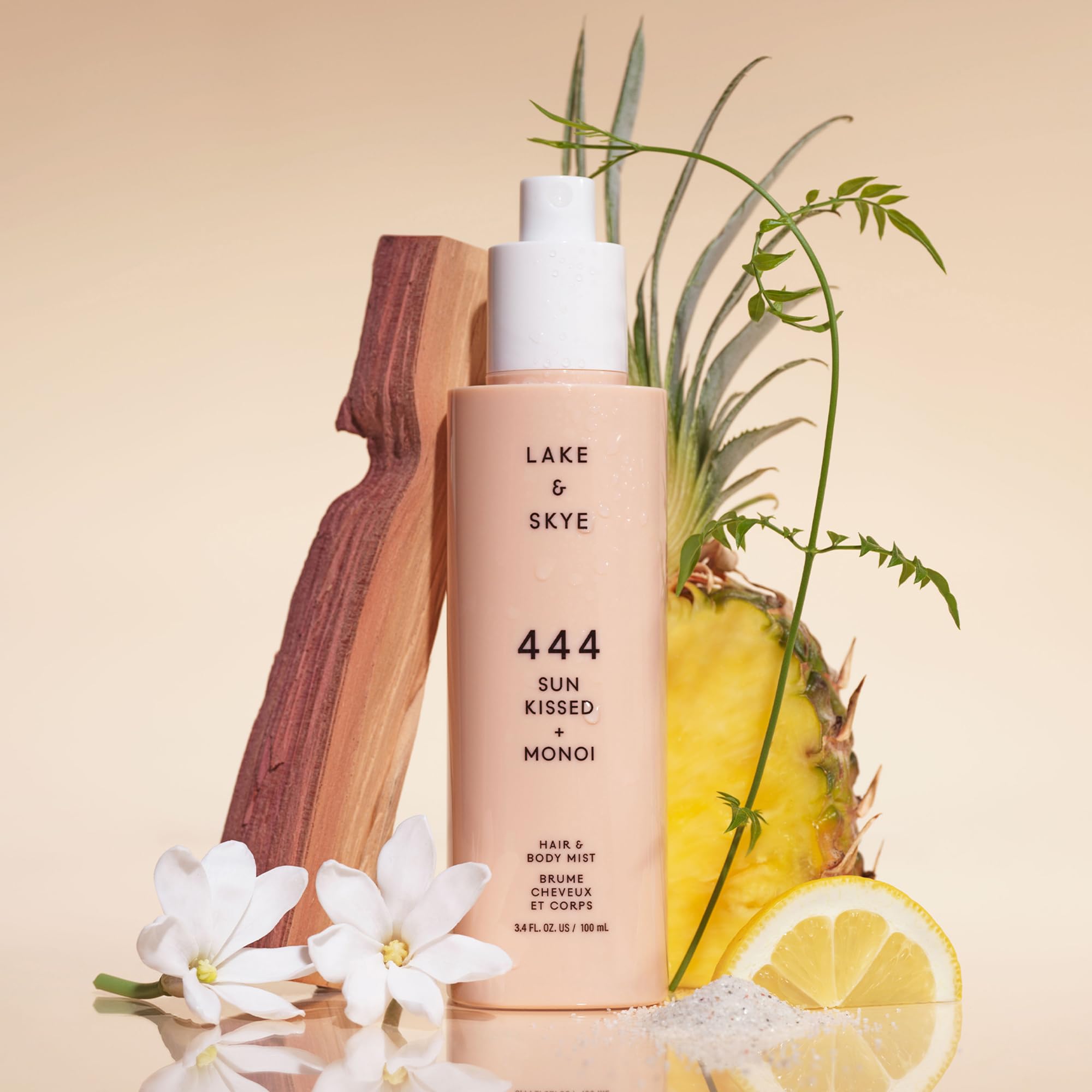 Lake & Skye 444 Sunkissed + Monoi Hair & Body Mist 3.4 FL OZ (100 mL), Bergamot, Pineapple, Jasmine, Musk, Sandalwood, Hydrating