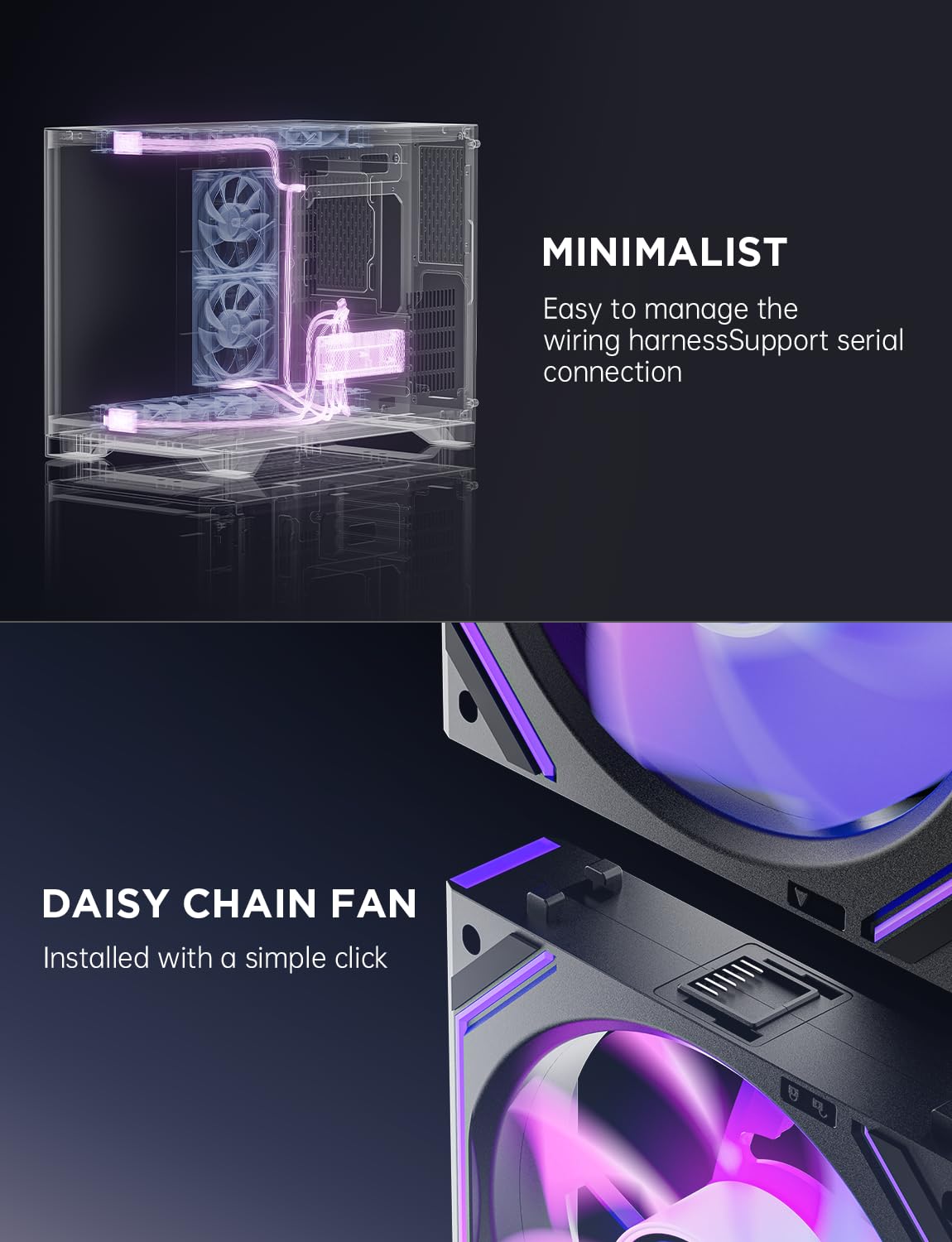 AsiaHorse Dawn Pro 120mm Case Fan, ARGB PWM 1850RPM / 68CFM Airflow, Forward & Reverse Blade Design, Low Noise, Precision HDB Bearings High Performance Unit PC Fan Modular Daisy Chain