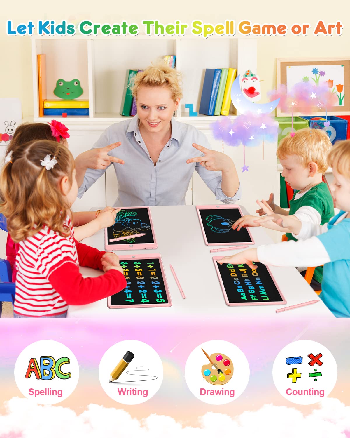 FLUESTON LCD Writing Tablet, 10 Inch Doodle Board Toys Gifts for 3-8 Year Old Girls Boys, Colorful Electronic Board Drawing Pad for Toddler Valentines Gifts for Kids Educational Learning Travel Toy