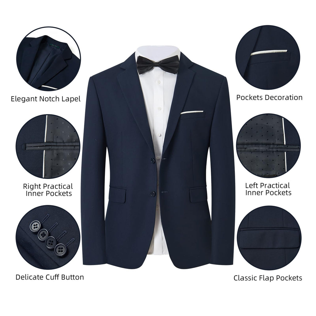 Men's Suit Set 2Pcs Slim Fit Elegant Solid Dress Blazer Pants,Formal Mens Tuxedo Set Single Breasted 2 Button for Business,Weddings,Parties,Proms,Interview,Funeral,Office(QH2501-Navy-1-XS)