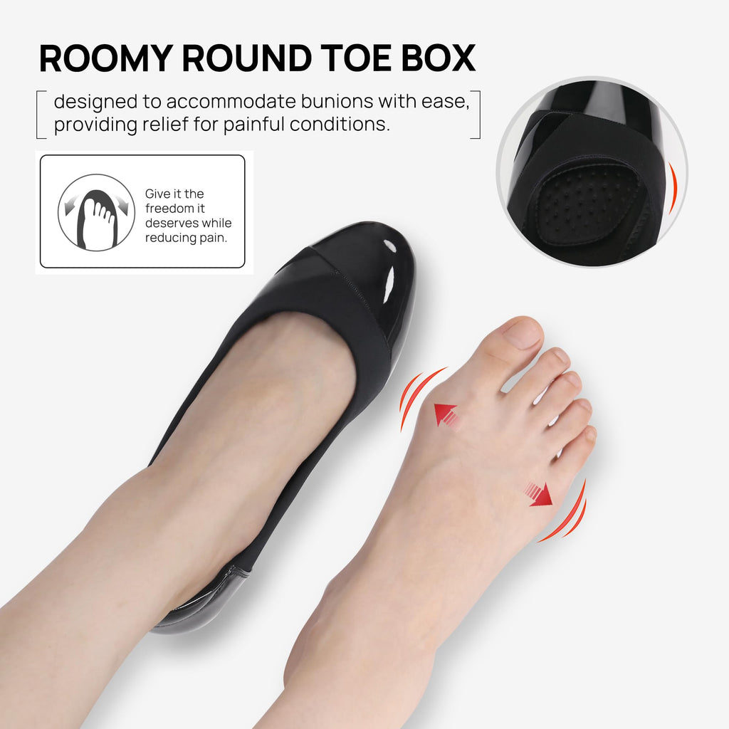 Ortho+rest Women Bunion Dress Shoes Low Heel Orthopedic Slip on Loafers Orthotic Pumps (8.5,Black)