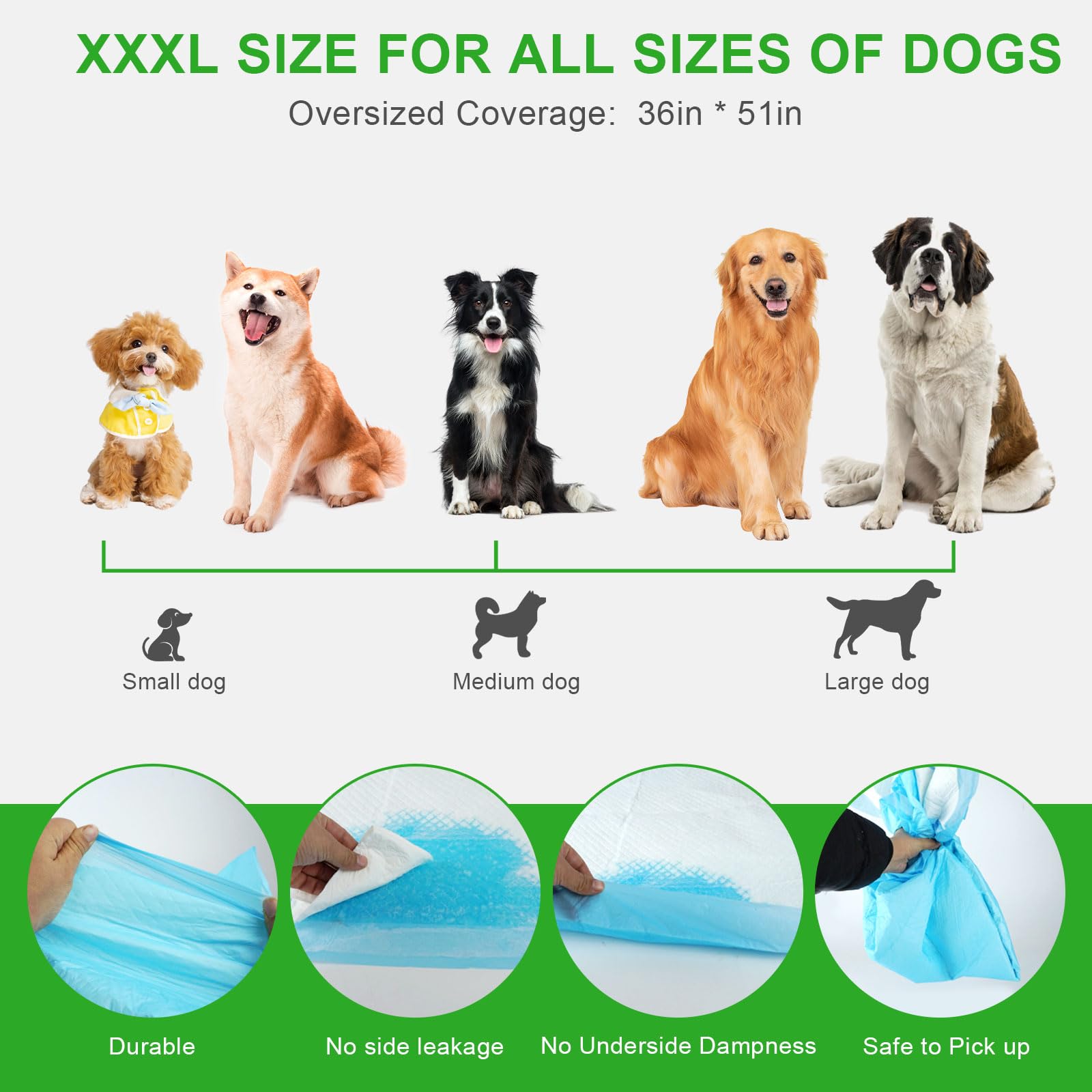 SUPRONLOVE Pee Pads for Dogs & Cats, Extra Large 36"X51", 40 Count, Blue, Polymer, Polyethylene (PE), Fluff Pulp, 6 Layers, Disposable Pet Training Pads