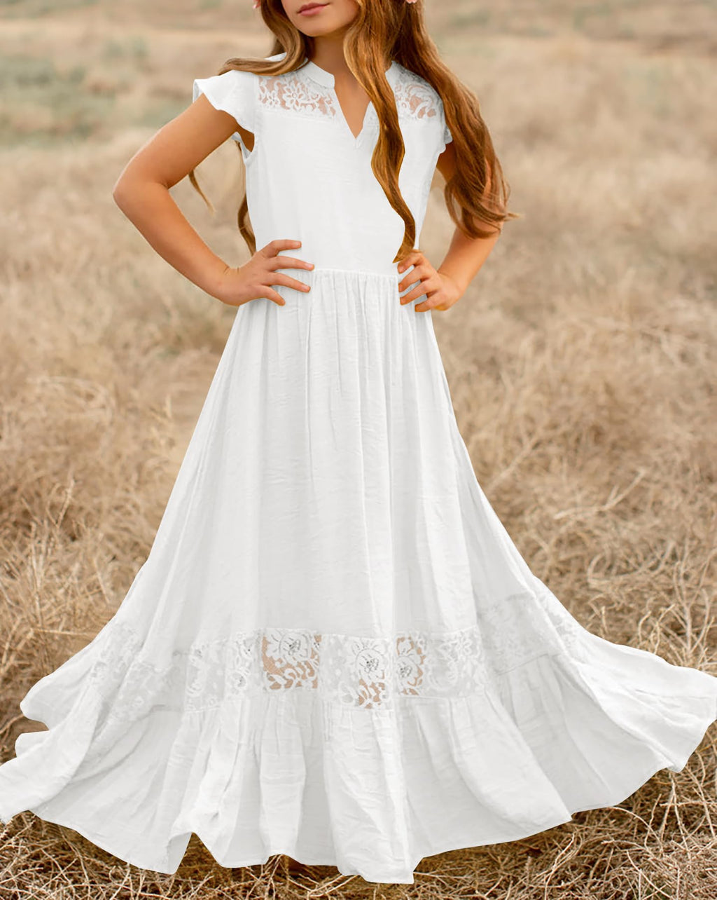 HOSIKA Flower Girls Dress Elegant Ruffle Lace Embroidery Chiffon Long First Communion Wedding Party Dresses 6-12 Years