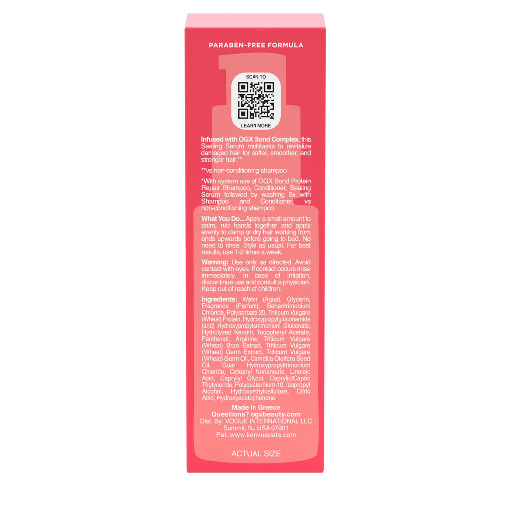 OGX Repair & Protect Bond Protein Repair Sealing Hair Serum, Formulated without Parabens, Frizz Treatment, 1.7 fl. oz