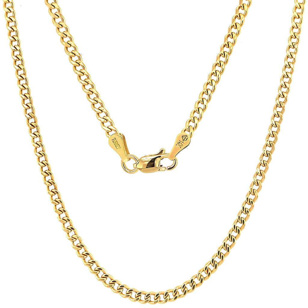 JEWELHEART 14K Gold Miami Cuban Link Chain Men - 2.15mm Diamond Cut Cuban Curb Chain - Dainty Yellow Real Gold Necklaces For Women with Lobster Clasp 22"