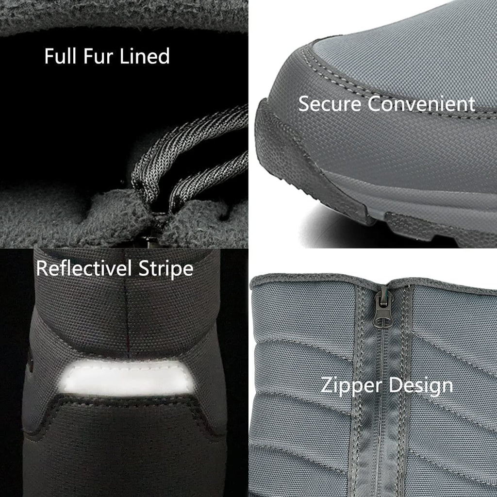 SILENTCARE Mens Winter Mid-Calf Snow Boot Fur Warm Waterproof Slip On Outdoor Athletic