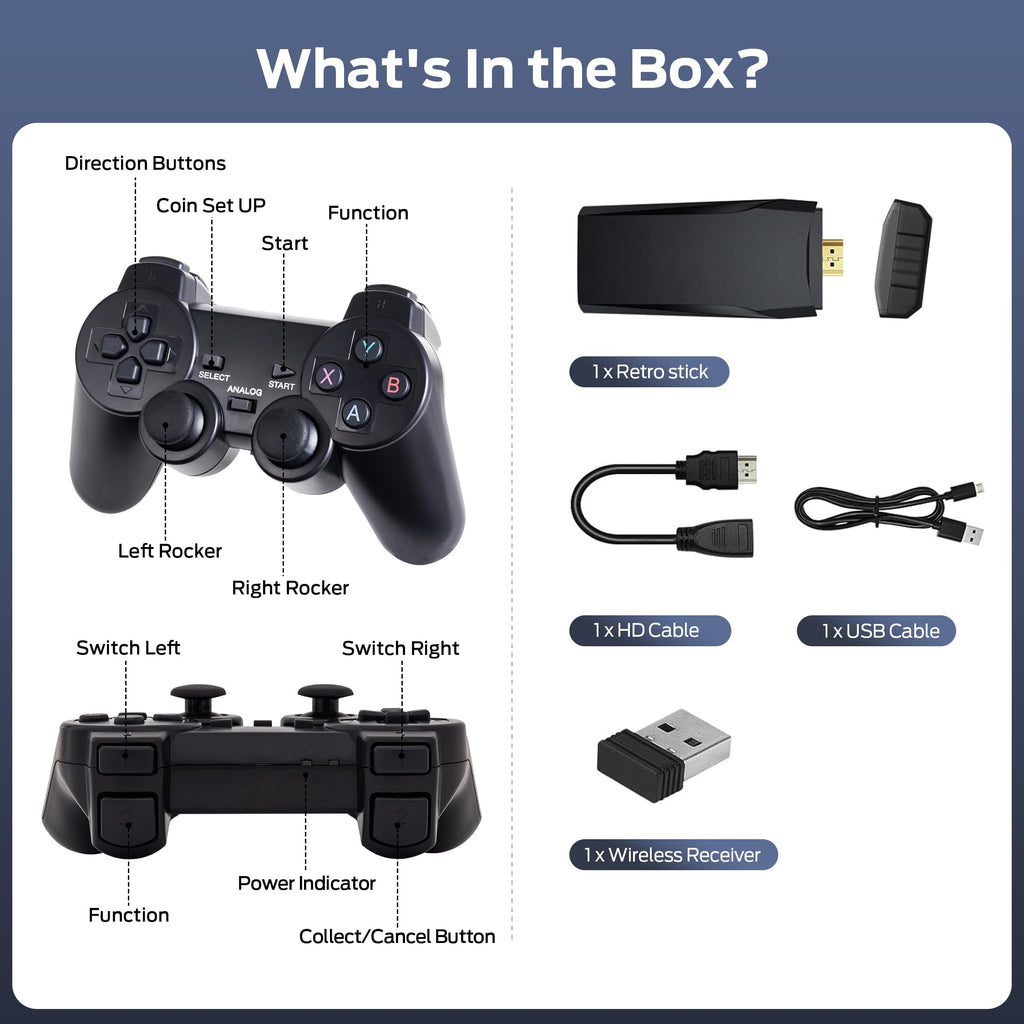 Retro Game Console, Wireless Retro Gaming Console, Plug & Play Video TV Game with 25100+ Built-in Games, 4K HD Output, and 2.4GHz Wireless Controller, 9 Classic Emulators(Black)
