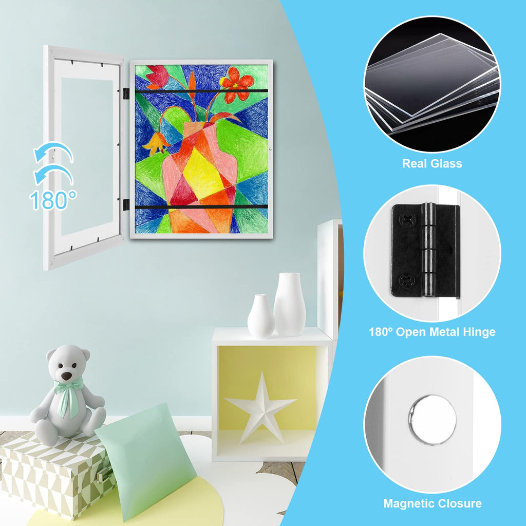 [2-Pack] Kids Art Frames, 11x14 Front Opening Kids Artwork Frames Changeable, White Artwork Display Storage Frame for Wall, Holds 50 Pcs, for 3D Picture, Crafts, Children Drawing, Hanging Art,