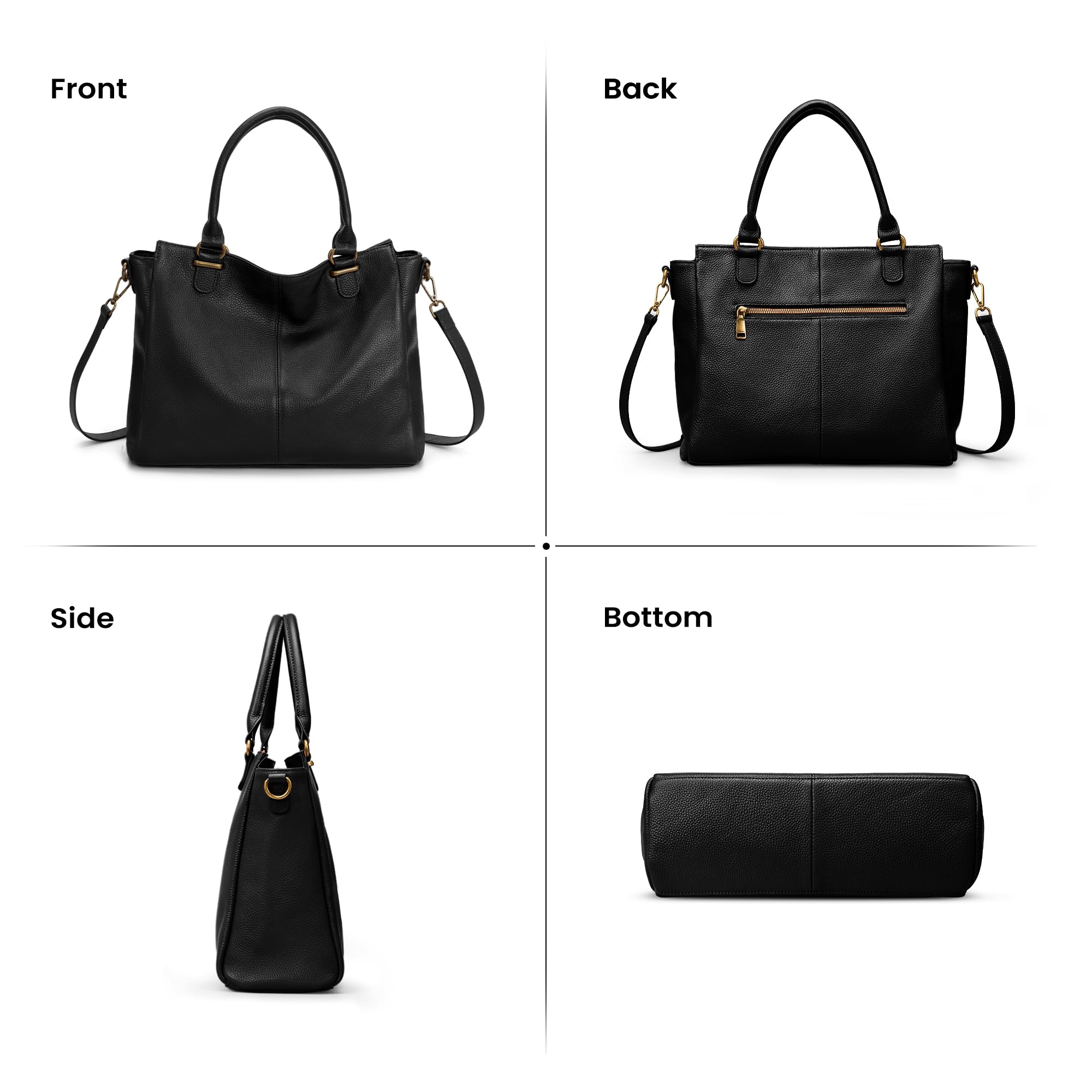 befen Black Soft Real Leather MediumTote Bag for Women, Womens Leather Purses Handbags Crossbody Bags Top Handles Satchel Purse with RFID Card Slots