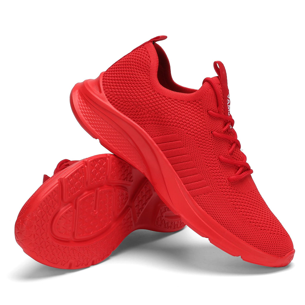 VAMJAM Men's Running Shoes Fashion Sneakers - Lightweight Breathable Flying Knitting Lace Up Mesh Walking Shoes Workout Casual Sports Shoes All Red Size 12