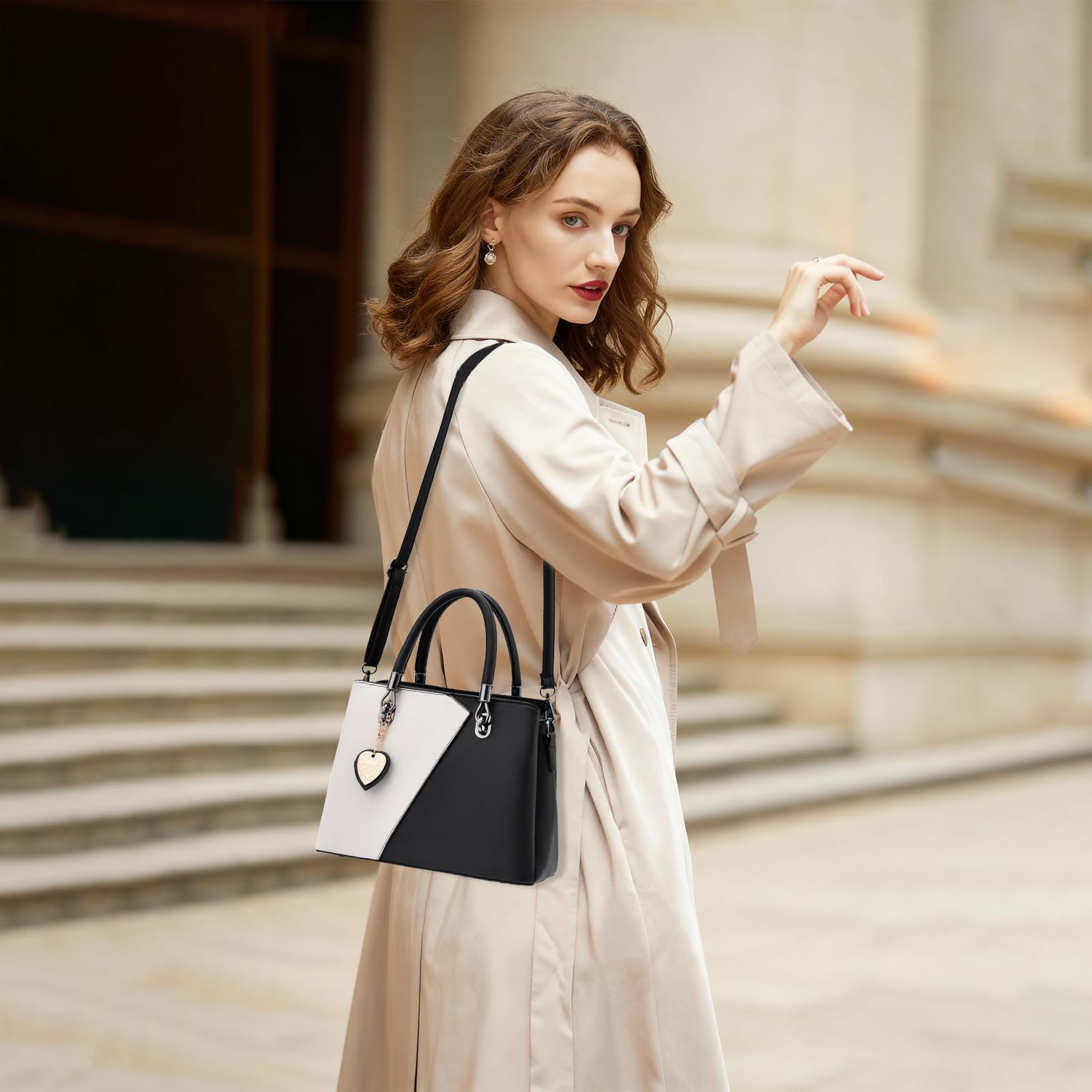 I IHAYNER Women PU Leather Purses and Handbags Top Handle Satchel Tote Shoulder Crossbody Initial Handbag for Ladies Black-S