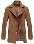 chouyatou Men's Classic Notched Collar Double Breasted Wool Blend Pea Coat (Large, Single-Camel)