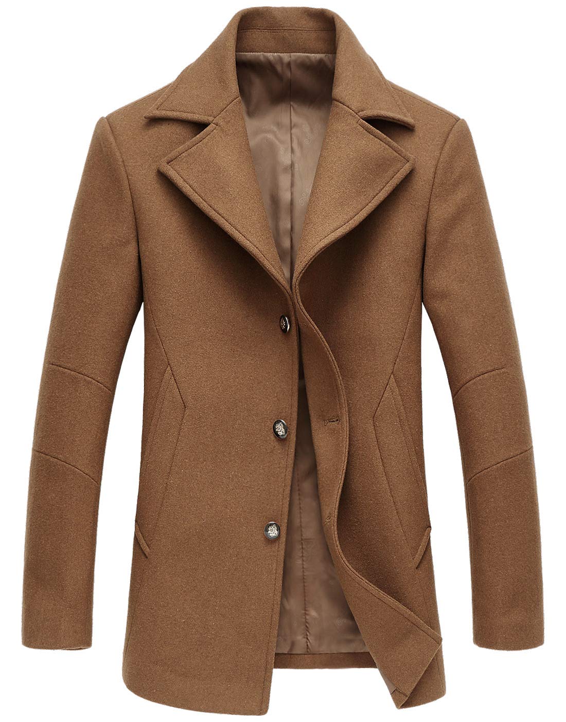 chouyatou Men's Classic Notched Collar Double Breasted Wool Blend Pea Coat (Large, Single-Camel)