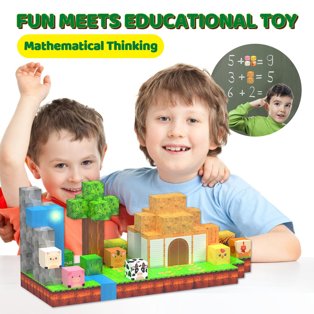 Magnetic Blocks - 138 PCS Building Blocks Set with 3 Light-Up Blocks, STEM Construction Cubes Toys for Kids 4-8, Toddler Sensory Stacking Toys, Christmas Birthday Gift for Boys and Girls Ages 3+