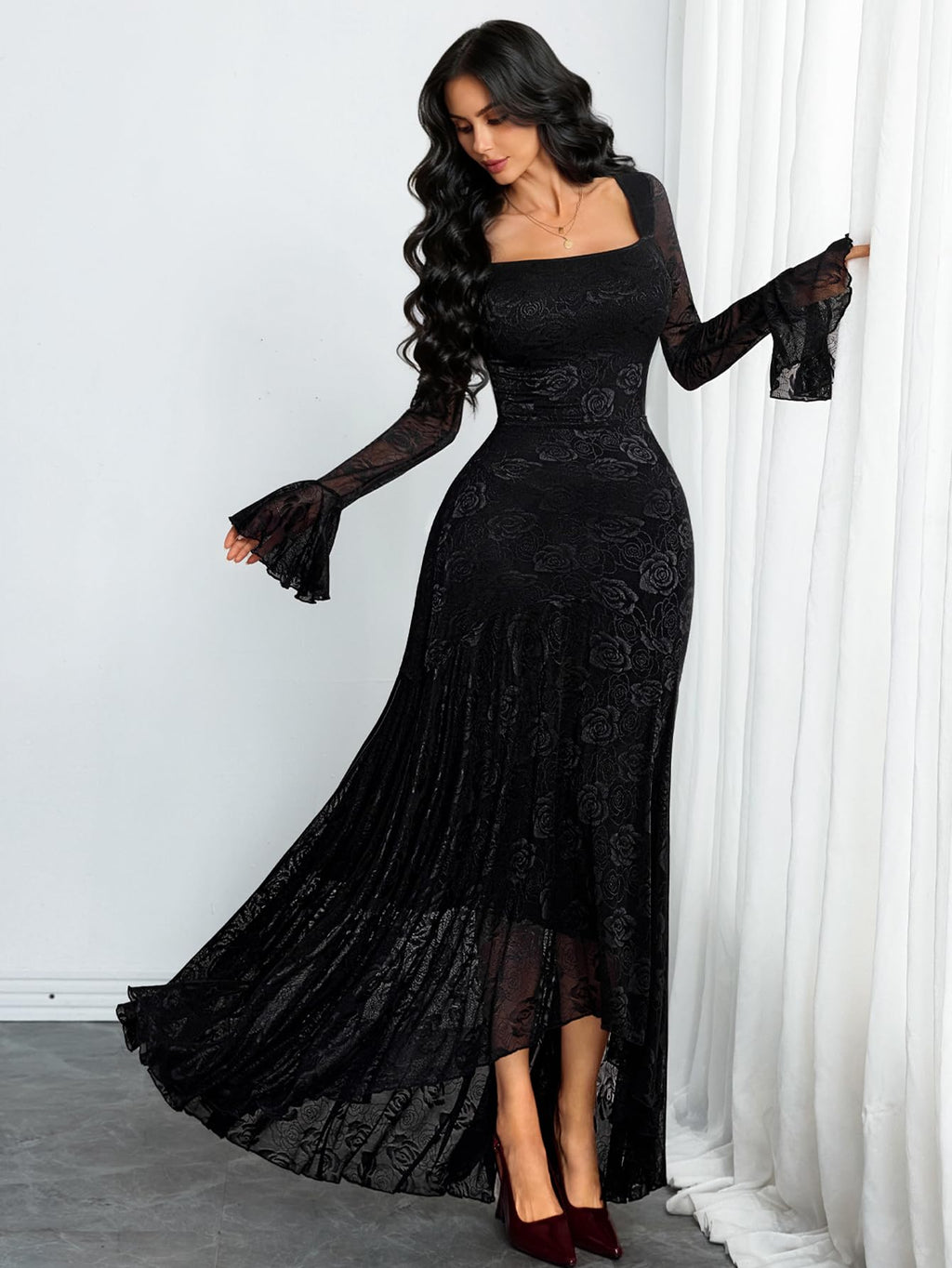GothDark Plus Size Cocktail Dress with Sleeves Holiday Party Dresses for Women Women's Clothes Black X-Large Fits US Size 12