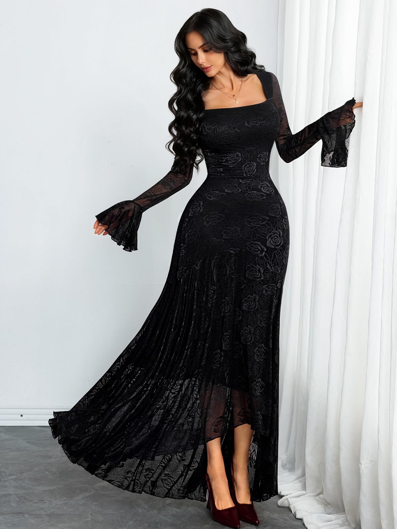GothDark Plus Size Cocktail Dress with Sleeves Holiday Party Dresses for Women Women's Clothes Black X-Large Fits US Size 12