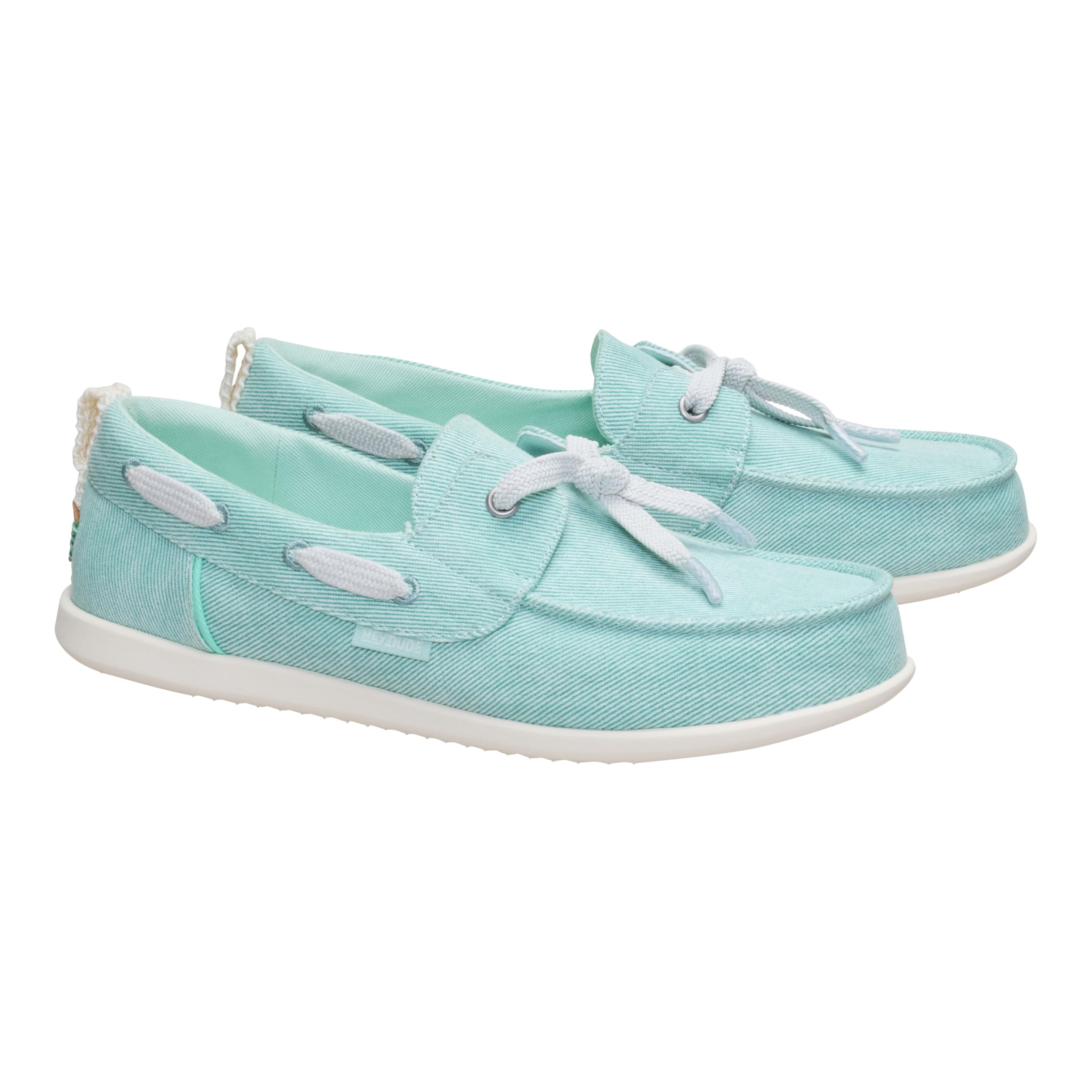 HEYDUDE Women's Harbor Breeze Lo Washed Twill Classic Boat Shoe | Harbor Green | Size 8 | Lightweight Slip-On Loafer
