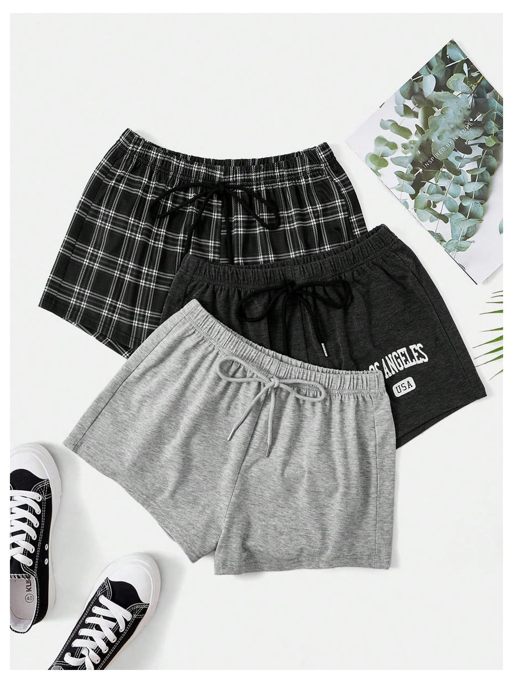 WDIRARA Women's 3 Pack Plaid Letter Graphic Pajama Shorts Elastic Waist Pj Lounge Shorts Multicolor Large