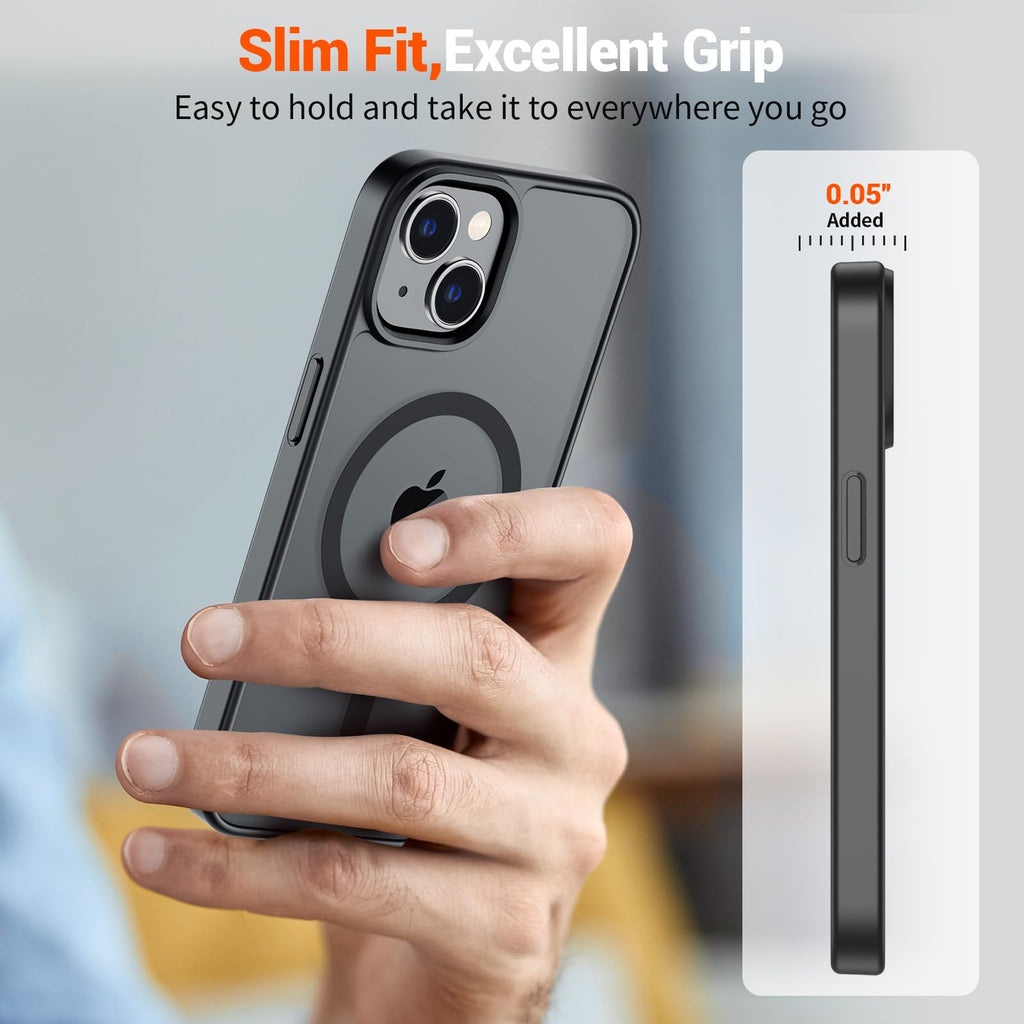 SUPFINE Magnetic for iPhone 15 Case (Compatible with MagSafe) (Military Grade Drop Protection) Translucent Matte Shockproof Phone Cover, Black