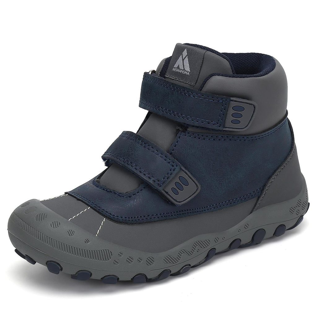 Mishansha Unisex-Child Outdoor Ankle Hiking Boots Boys Girls Trekking Walking Shoes with Hook and Loop Pu Blue 12 Little Kid