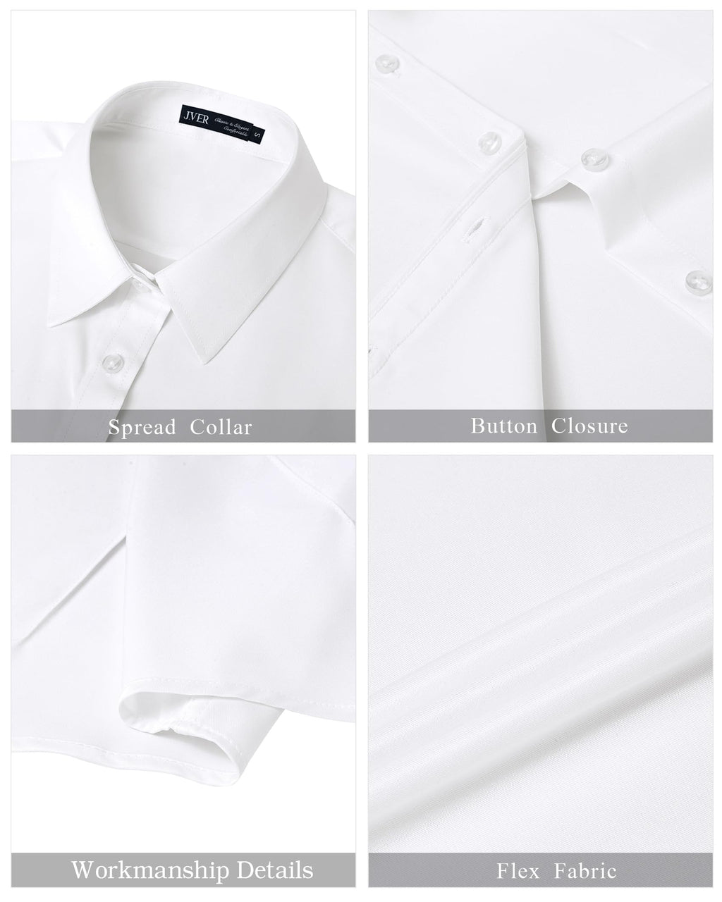 J.VER Womens Button Down Shirts Stretch Wrinkle Free Formal Short Sleeve Dress Shirt Regular Fit Summer Work Blouses Business Casual Tops White Medium
