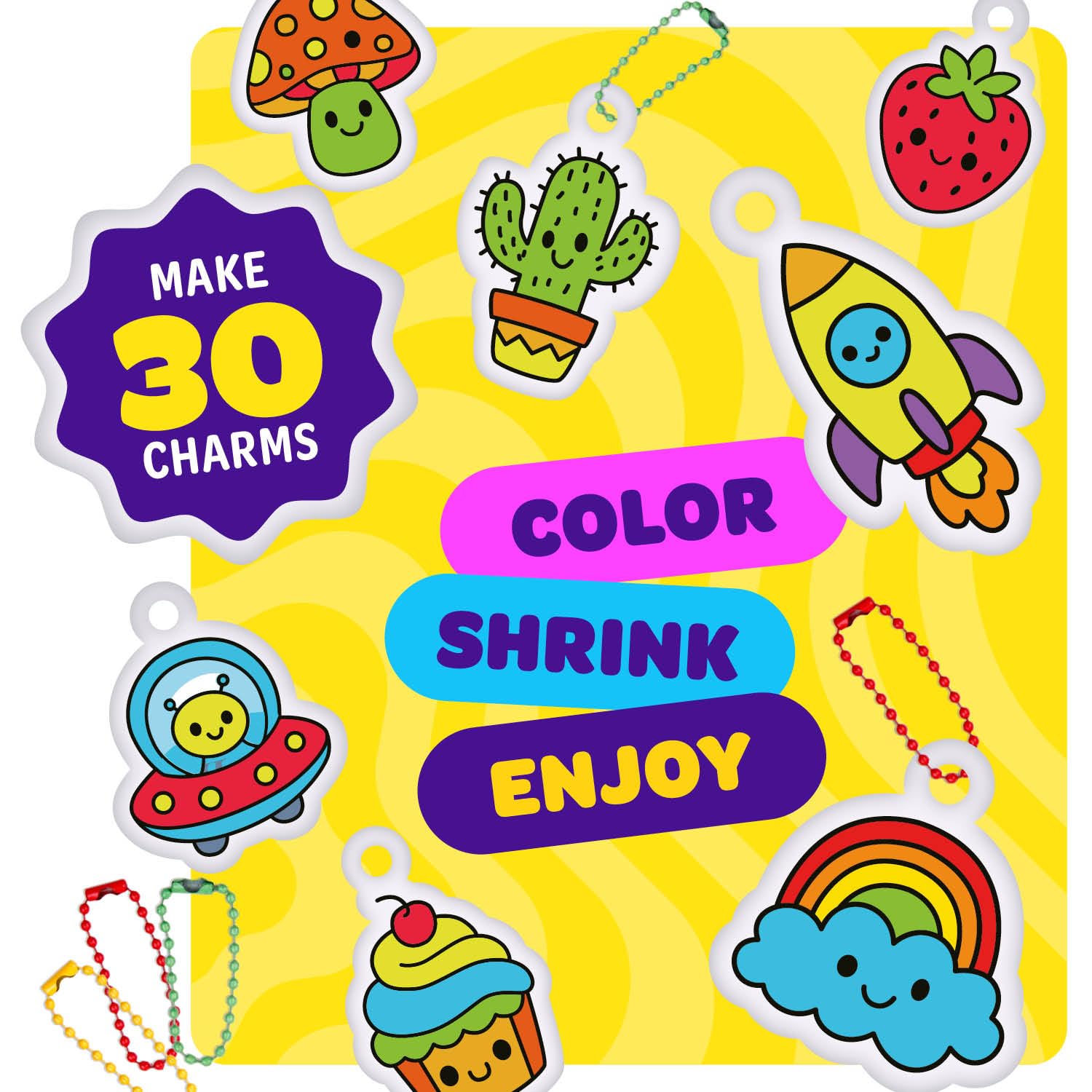 Dan&Darci Shrink Art Craft Kit for Girls and Boys Ages 6-12 - Shrink Magic Charm Making Kit with 30 Pre-Cut Shrink Plastic Templates - Kids Craft Birthday Gift for 7 8 9 10 Year Olds