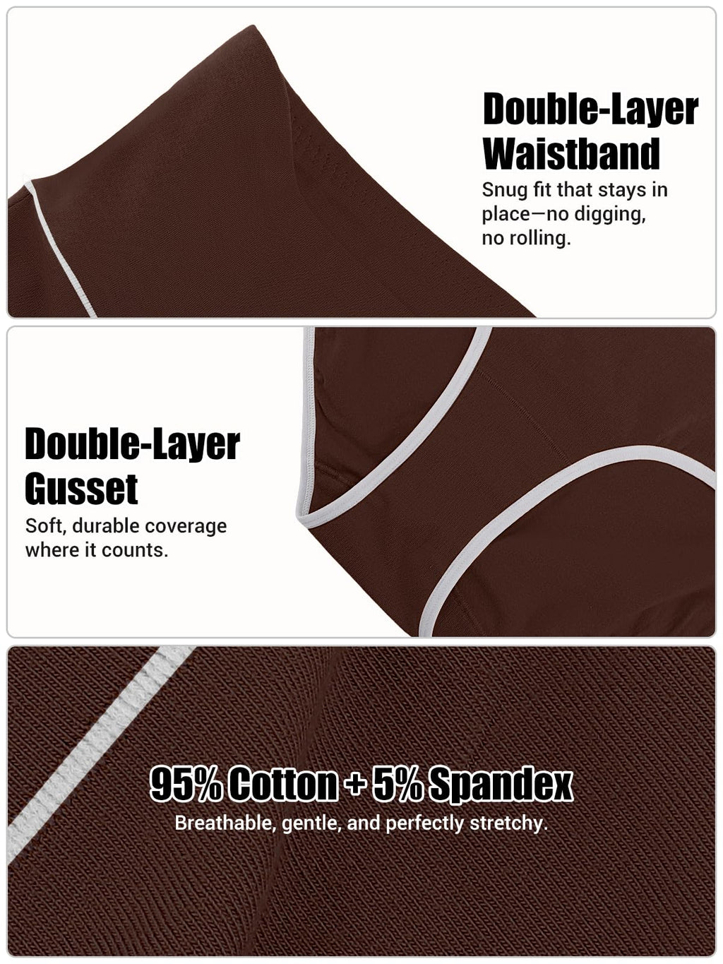 Eadflie Cotton Underwear for Women High Waisted Briefs Stretch Soft Ladies Panties Full Coverage Underpants 5 Pack - Black/Coffee Brown/Camel/Deep Apricot/Heather Gray/S