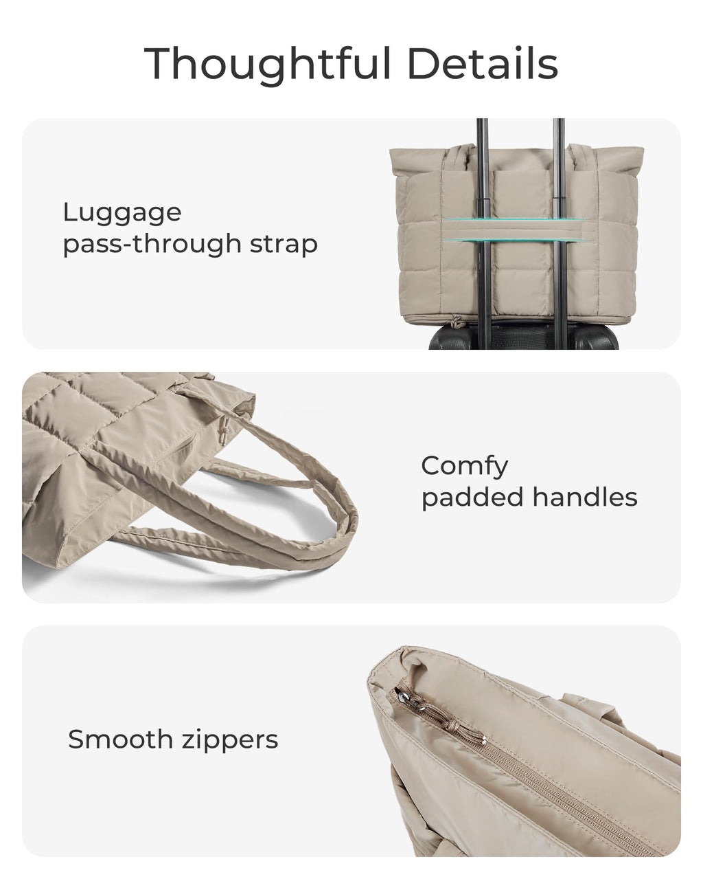 BAGSMART Expandable Tote Bag for Women, Puffer Work Tote Handbag, Quilted Carry On Bag for Travel Gym, Camel, Large