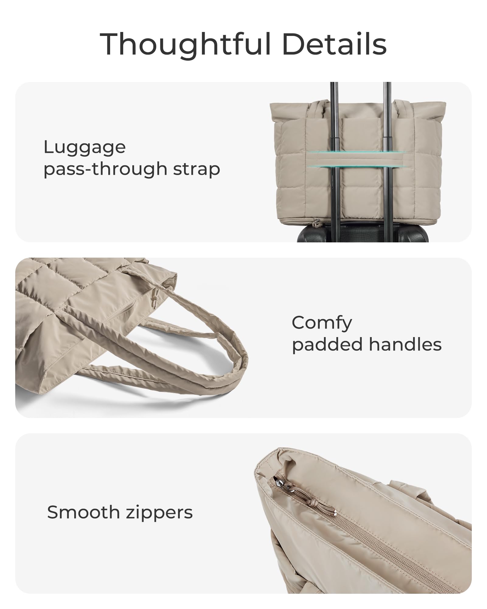 BAGSMART Expandable Tote Bag for Women, Puffer Work Tote Handbag, Quilted Carry On Bag for Travel Gym, Camel, Large
