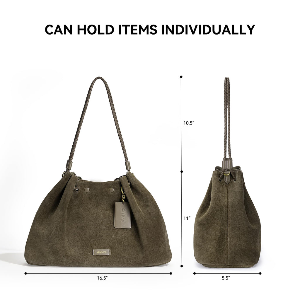Airlex Hobo Bags for Women Genuine Full Grain Leather Quiet Luxury Crossbody Purse Premium Large Chic Shoulder Handbags with Detachable Inner Pouch Sustainable Ladies Work Travel Bag(Grey)