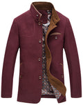 chouyatou Men's Gentle Band Collar Single Breasted Wool Blend Pea Coat (WineRed, Small)