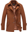 chouyatou Men's Stand Collar Wool-Blend Classic Pea Coat with Removable Inner Collar (Small, H36-Brown)