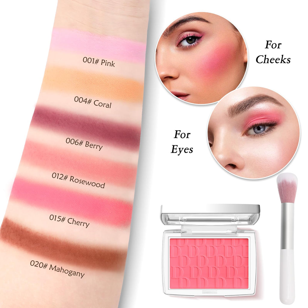 LYBHDAFA Pink Blush Powder Blush for Cheeks with Brush, Matte Blush Palette Blush Powder Face Blusher, Natural Blendable Formula Silky Lightweight Makeup Blush Rubores de Maquillaje, 001#