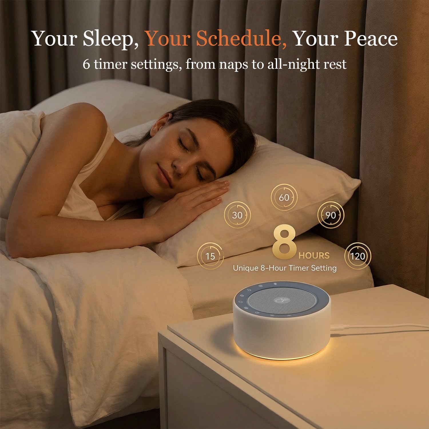 Kipcush White Noise Machine with Night Light – Nursery Sound Machine with Soft Non-Glare Lamp, 30 Soothing Sounds, 8 Color Lights, Up to 8-Hour Timer for Baby & Adults