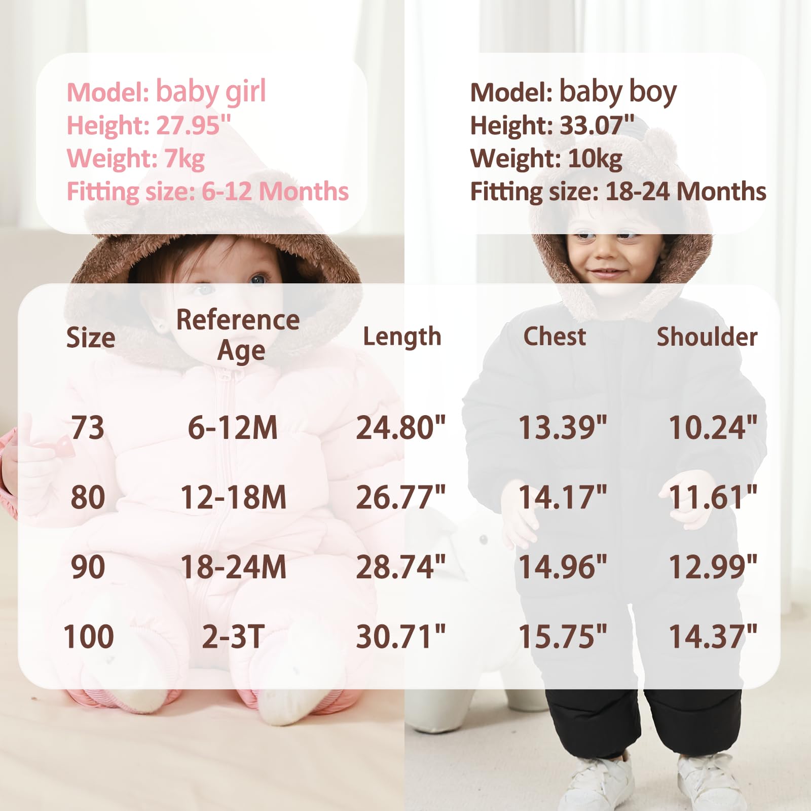 AiWMGL Baby Boys Girls Snowsuit 2T 3T Cute Toddler Infant Winter Clothes Suit Hooded Jumpsuit Romper Bear Outfit Infant Warm Coat Outwear Overcoat Black