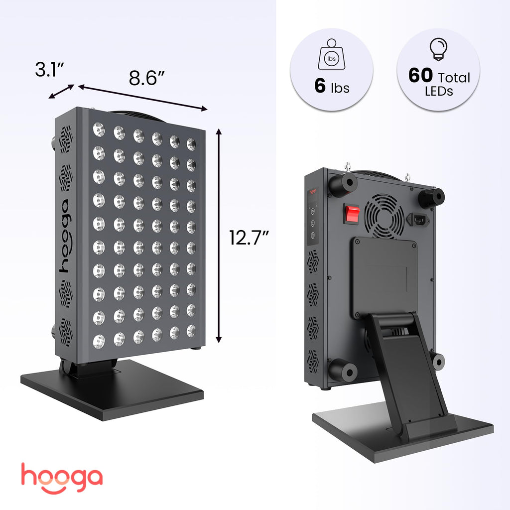Hooga Red Light Therapy Panel for Face and Body, Red & Near Infrared LED Light with Timer and Stand, 60 High-Efficiency Low-Level LEDs (<5 mW), Flicker-Free Wellness and Recovery Device – PRO300