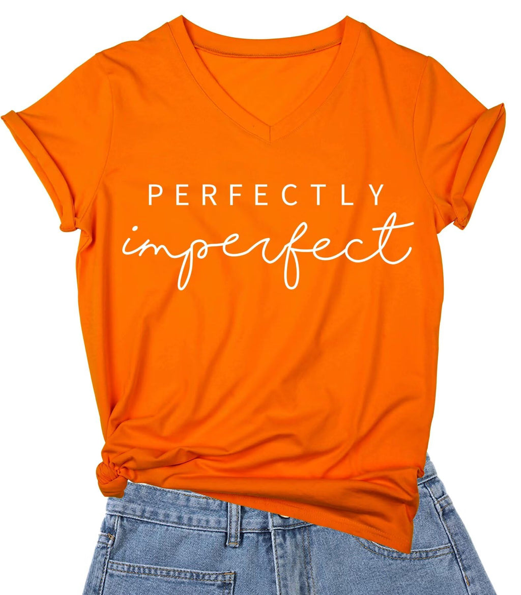 DANVOUY Womens V-Neck Letter Print T-Shirt Funny Graphic T Shirt Short Sleeve Tops Orange Large