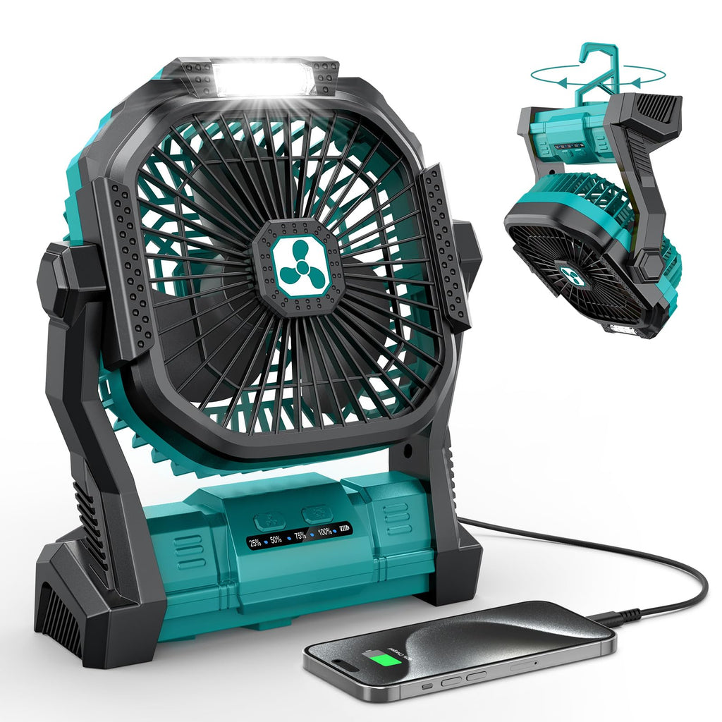 ONLYNEW Portable Fan Rechargeable, 20000mAh Cordless Battery Powered Fan with LED Lantern, USB C Battery Operated for Travel Bedroom Home Camping Tent Office Beach Desk Fishing Table