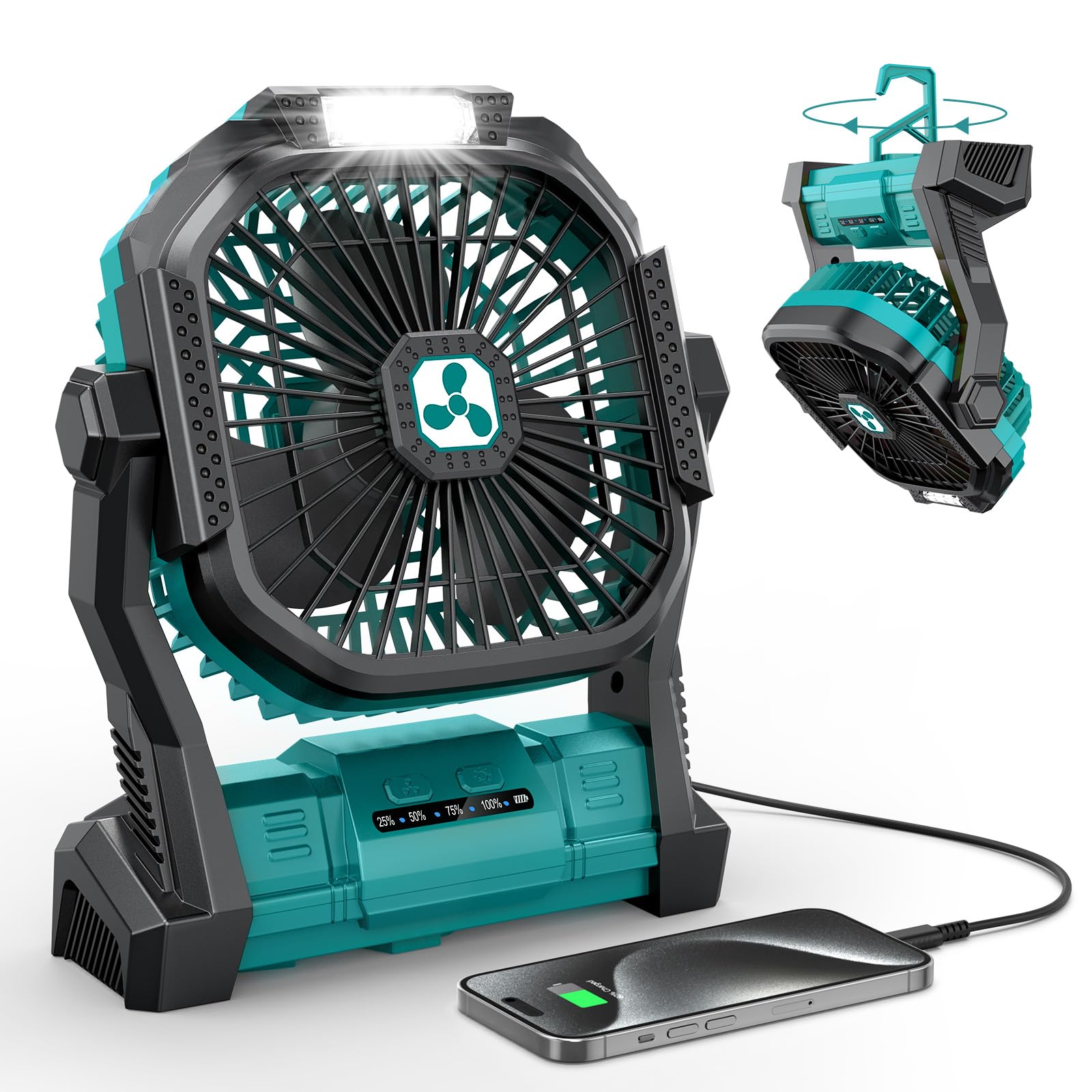 ONLYNEW Portable Fan Rechargeable, 20000mAh Cordless Battery Powered Fan with LED Lantern, USB C Battery Operated for Travel Bedroom Home Camping Tent Office Beach Desk Fishing Table