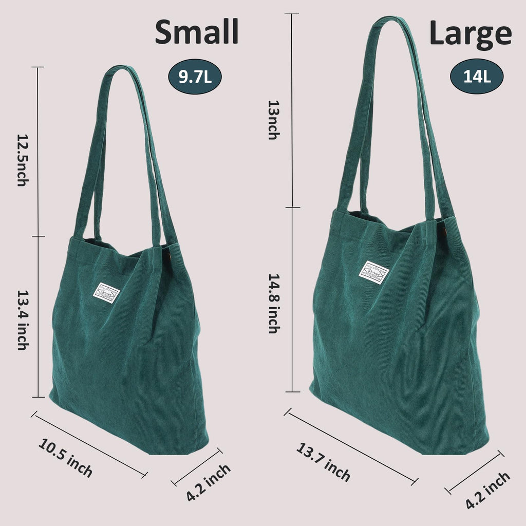 UERRUAM Corduroy Tote Bag for Women with Inner Pockets,Cute Go-to Bag for Everyday,Work,Lightweight,Washable,Portable,S,Green
