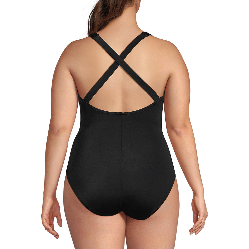 Lands' End Women's Tugless X-Back One Piece Swimsuit 2 Black