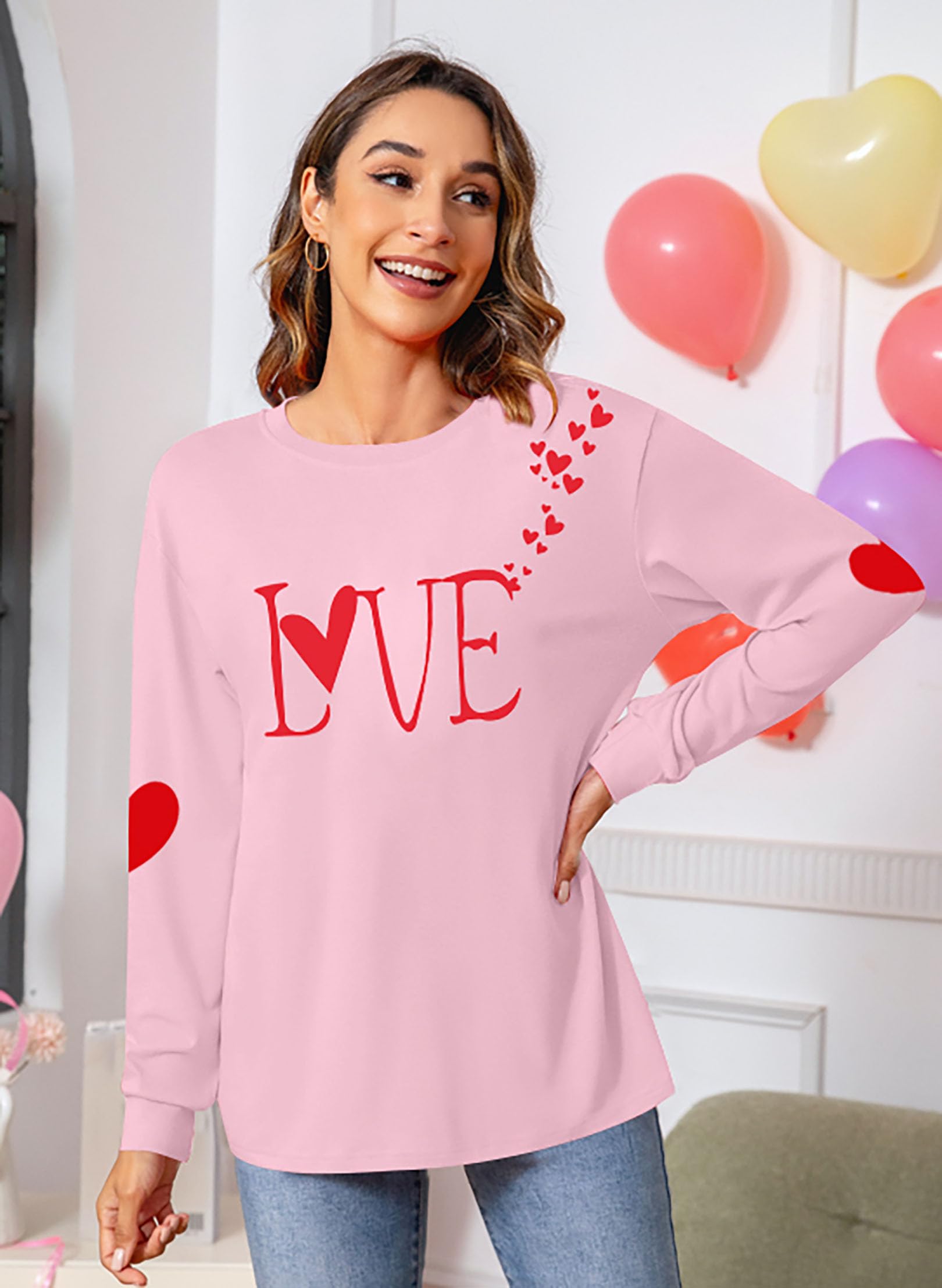 Valentines Day Shirt for Women: Love Heart Graphic Long Sleeve Valentine Pullover Tops Casual Valentines Gifts