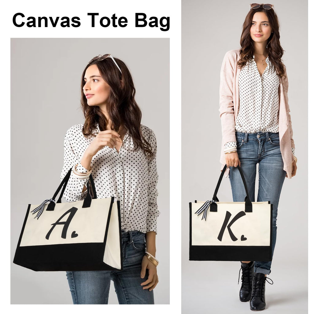 shenee Initial Canvas Tote Bag, Personalized Beach Jute Bag Present for Women Holiday, Friends Birthday Gift, Beach, Wedding (Letter S)