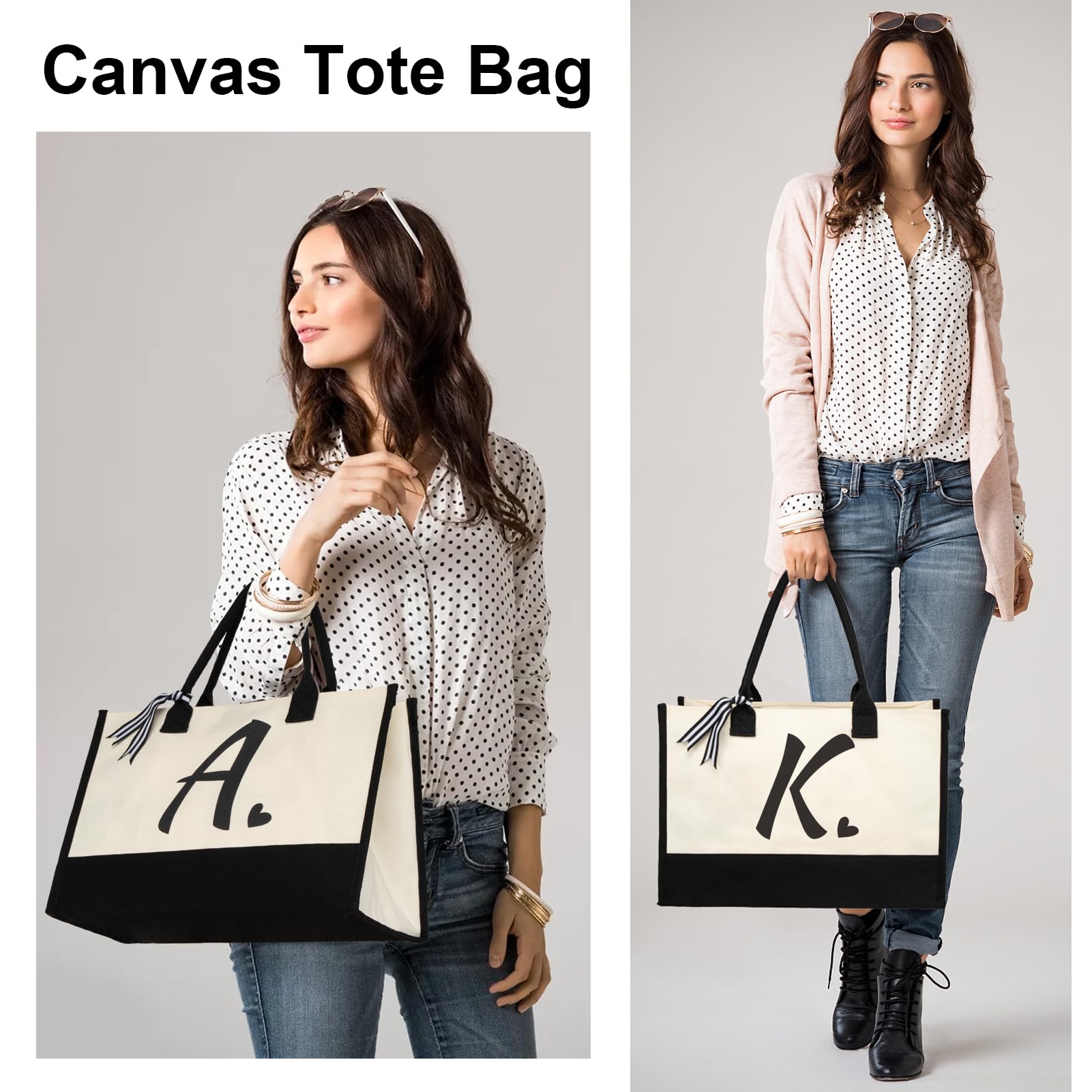 shenee Initial Canvas Tote Bag, Personalized Beach Jute Bag Present for Women Holiday, Friends Birthday Gift, Beach, Wedding (Letter S)