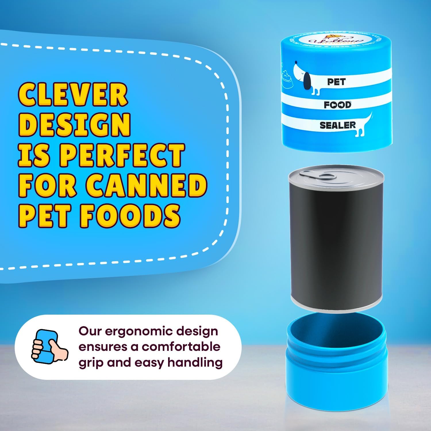 Yellow Hydrant The Original Canned Dog Food Storage Container (2 Pack) Patent Pending Reusable Airtight Can Cover Pet Food Sealer - Keeps Dog Food Can Fresh in the Fridge, Eliminates Odor