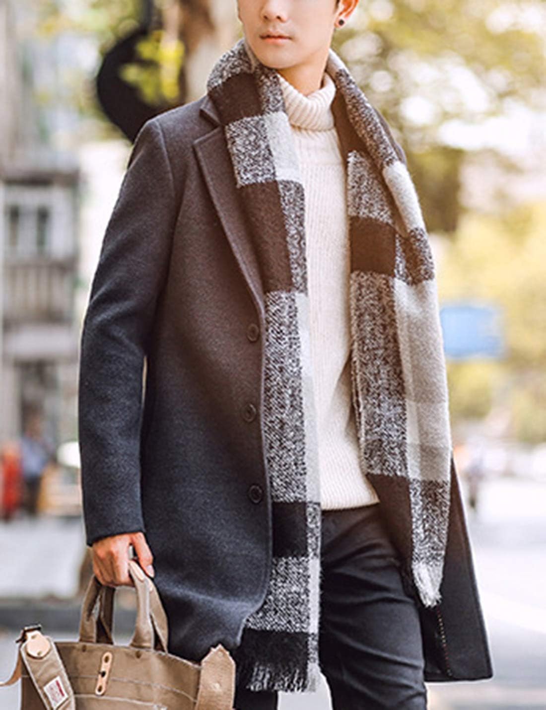 Springrain Men's Wool Blend Pea Coat Notched Collar Single Breasted Overcoat Warm Winter Trench Coat(Dark Gray-S)