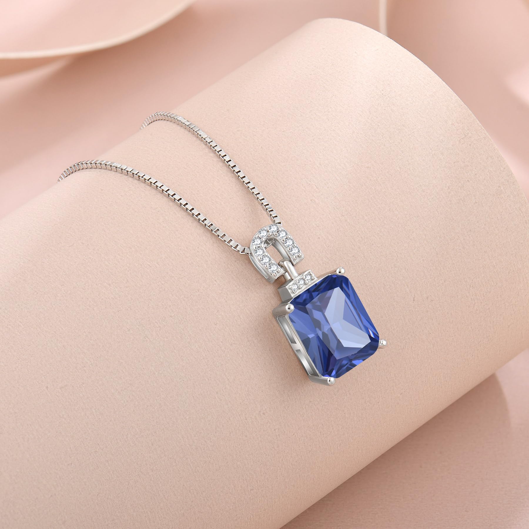 Inpasne Tanzanite Necklace 925 Sterling Silver Emerald Cut Necklace Baguette Pendant December Birthstone Jewelry Gifts for Women