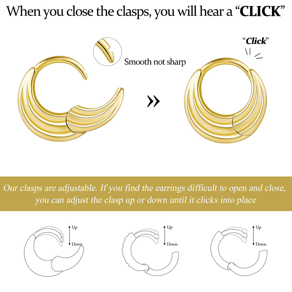Poxtex Small 14K Gold Plated Huggie Hoop Earrings Set for Women, Hypoallergenic Trendy Hoops Stacks for Multiple Piercings, Dainty Cute Mini Lightweight Cartilage Helix Jewelry Gift Sensitive Ears