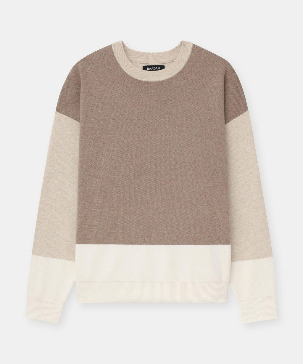 NAADAM Women Cafe Cotton Cashmere Colorblock Sweatshirt, Oatmeal Combo,Medium